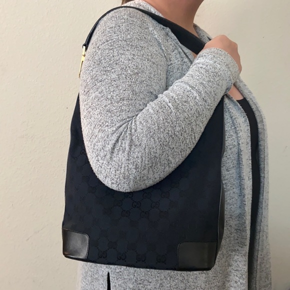 Auth Gucci Small Black Monogram Canvas Clasp Hobo - Picture 11 of 11